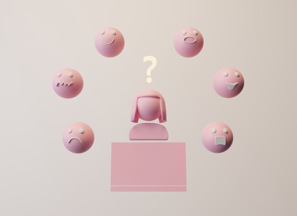 情绪反映了女性坐在电脑前的感受。三维渲染图片下载