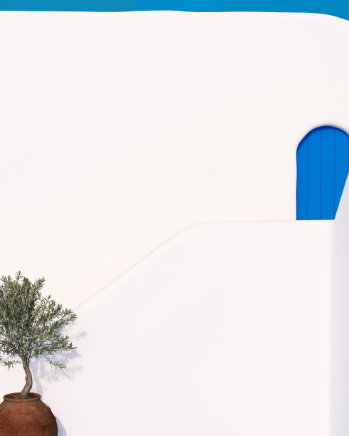 质朴的地中海白色夏季度假屋橄榄树蓝门豪华阳光假期图片下载