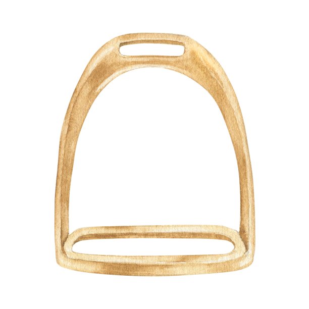 金色马镫水彩插画，可作为服装印花，马和马术主题印花图片下载