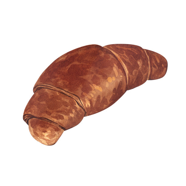 传统的法式羊角面包，孤立在白色背景上。水彩插图。食物菜单项，食物图纸，概念为面包店或咖啡馆图片下载