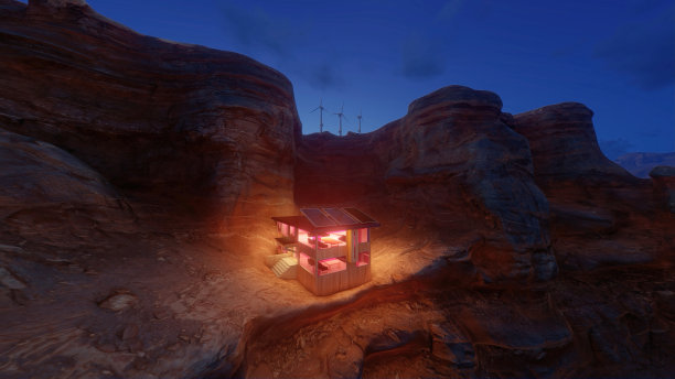 带有太阳能板的现代节能房屋。科技与生态融合图片下载