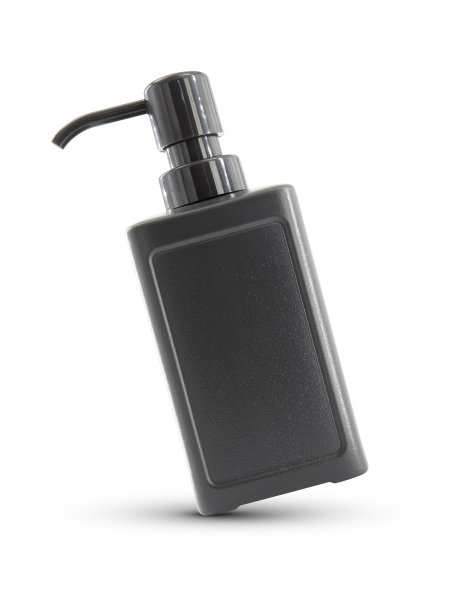 白色背景上隔离的带分配器的黑色化妆品塑料瓶图片下载