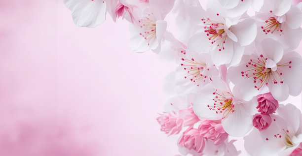 樱花的背景，模糊的粉彩色调，有一个区域的文字在图片的角落。生成的人工智能。图片下载