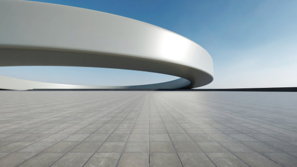 3d渲染抽象的未来主义建筑与空混凝土地板。图片下载