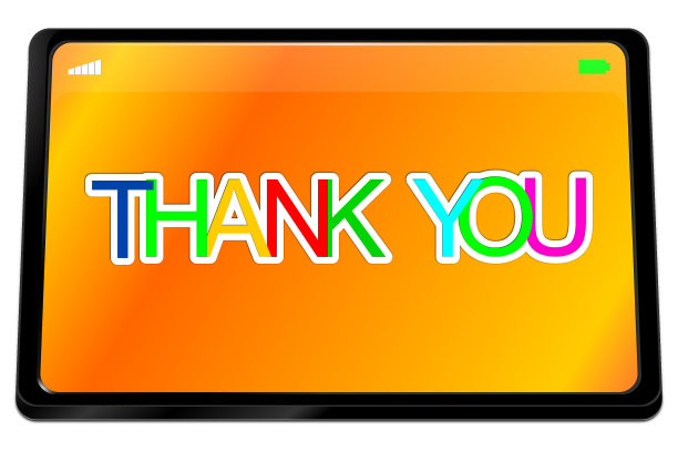 平板电脑与感谢横幅- 3D插图图片下载