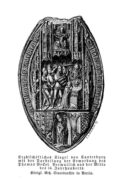 14世纪坎特伯雷大主教的印章，画的是1170年贝克特遇刺图片下载
