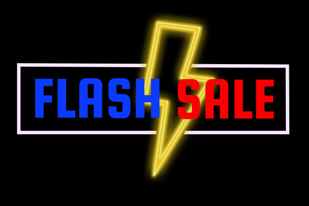 闪购霓虹灯横幅砖墙背景。图片下载