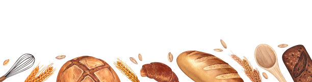 水彩面包店框架背景。手绘插图，孤立在白色背景上。面包店或咖啡馆的概念，设计:餐厅菜单元素，食谱烹饪书，面包和糕点图片下载