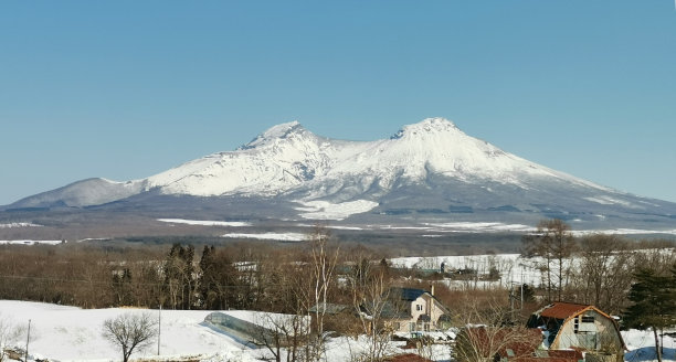 从北海道高速公路看北海道三月的Komagatake图片下载