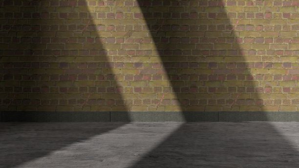 砖墙和混凝土地面创造了一个凉爽而时尚的空间，带有鲜明的阴影抽象的街道现代3d渲染背景设计材料图片下载