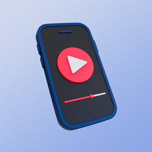 3d最小视频播放图标。社交媒体视频平台。社交媒体营销。带有社交媒体视频图标的智能手机。3 d演示。图片下载