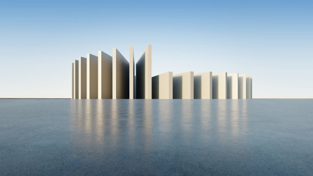 3d渲染抽象的未来主义建筑与空混凝土地板。图片下载