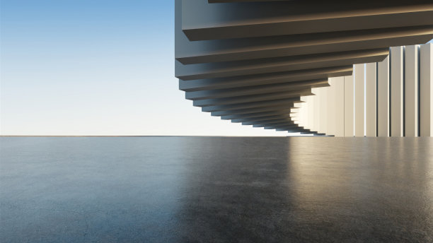 3d渲染抽象的未来主义建筑与空混凝土地板。图片下载
