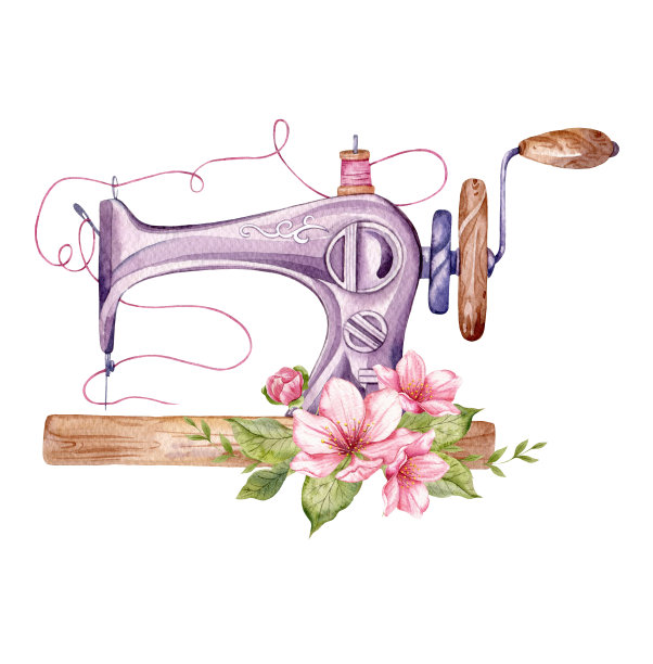 缝纫的标志。带有印花的老式缝纫机图片下载