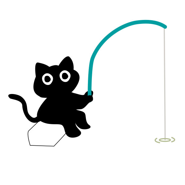 可爱的黑猫钓鱼动物手绘风格。矢量插图设计。图片下载