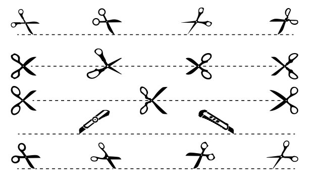 用剪刀、切割刀和美工刀剪线图片下载