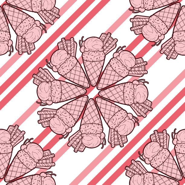 两勺线艺术冰淇淋插图作为无缝表面图案设计图片下载