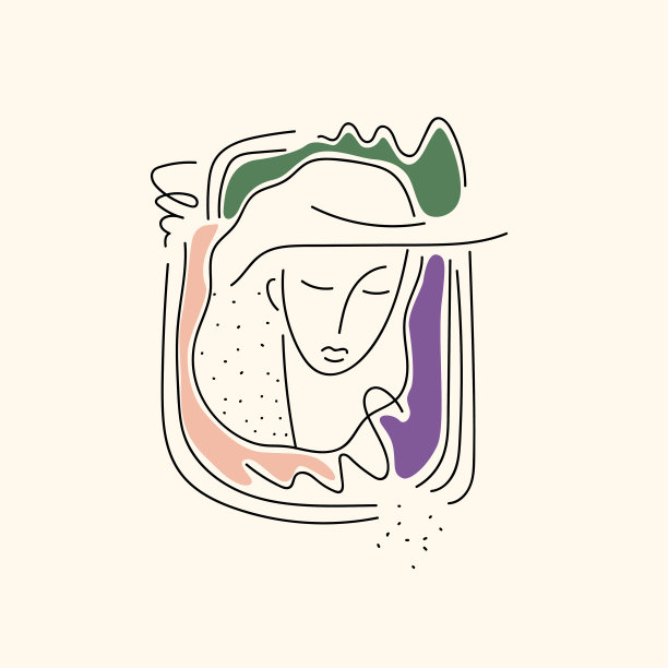 一个年轻女子看着她的前面。矢量线性插图绘制的手。一个可爱的女孩。图片下载