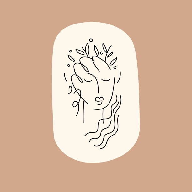 一个年轻女子看着她的前面。矢量线性插图绘制的手。一个可爱的女孩。图片下载