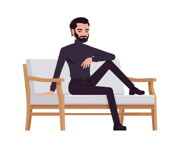 商人、商务东客车身着黑色高领毛衣，沙发坐着放松图片下载