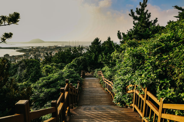 攀登韩国济州岛圣山的楼梯。图片下载