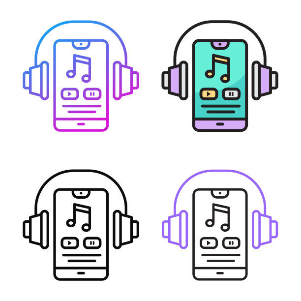 音乐播放器图标设计在四个变化的颜色图片下载
