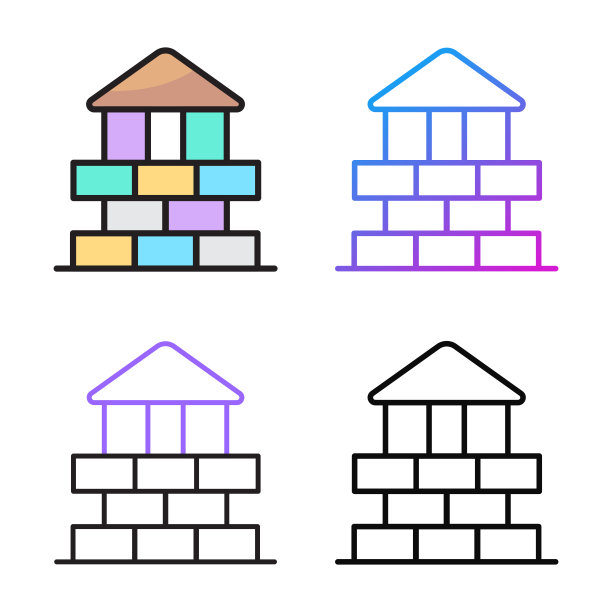 砖图标设计在四个变化的颜色图片下载