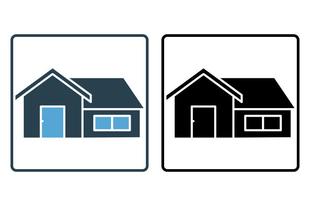房地产图标。与房地产、建筑相关的图标。固体图标风格的设计。简单的矢量设计可编辑图片下载