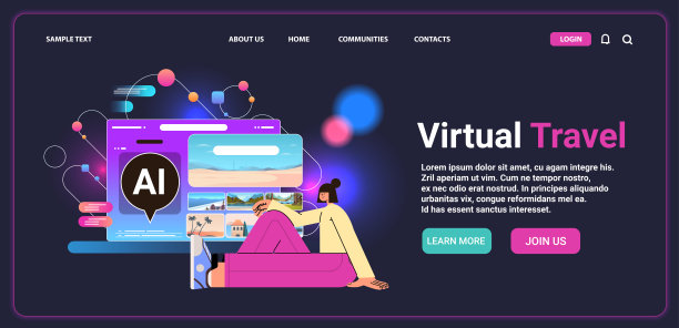 女子在数字屏幕上应用虚拟出行的人工智能技术概念图片下载
