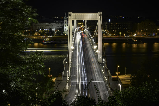 长期曝光中的伊丽莎白桥——布达佩斯，匈牙利图片下载