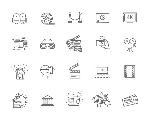 电影院概念插图细线平面设计图片下载