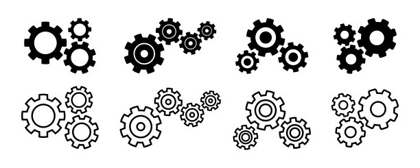 三个齿轮矢量图标。白色背景上的齿轮。设置符号。图片下载