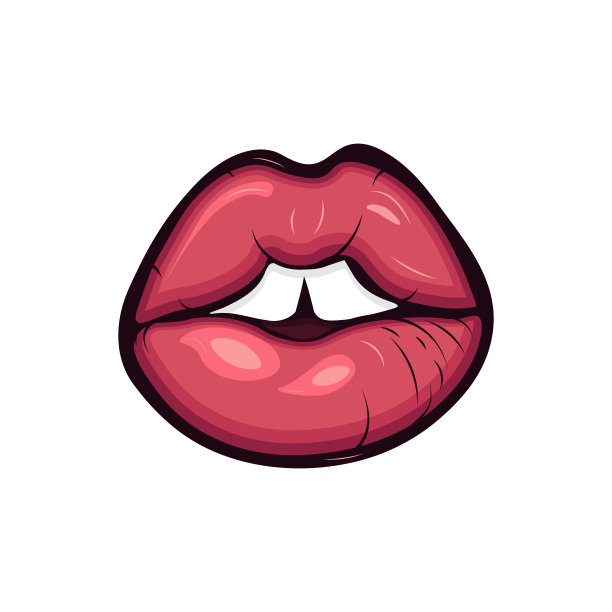 迷幻迷幻的嘴唇孤立，可爱的卡通嘴唇牙齿，矢量插图图片下载