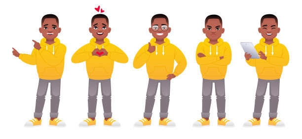 黑人小男孩站在那里，手里拿着一块写字板，爱着，指着什么，表示喜欢，对什么不满意。图片下载