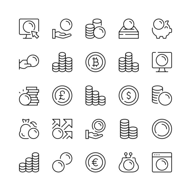 硬币线图标。大纲符号。矢量线图标集图片下载