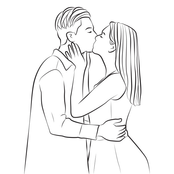 可爱的幸福情侣接吻姿势图片下载