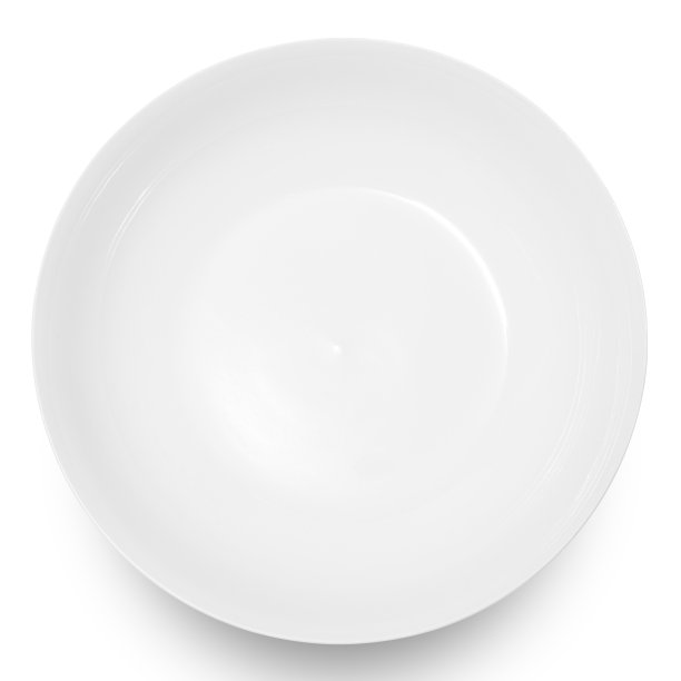白色背景上隔离的白圆陶瓷板。图片下载
