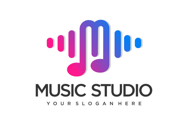 字母M声波图标。音乐波浪符号。音频标志模板。声音均衡器的象征思想。图片下载