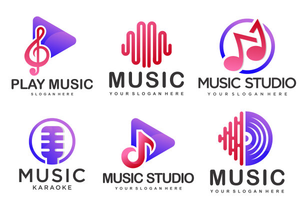 音乐的标志。频谱，黑胶唱片，吉他，音调，麦克风和耳机图标集。矢量插图图片下载