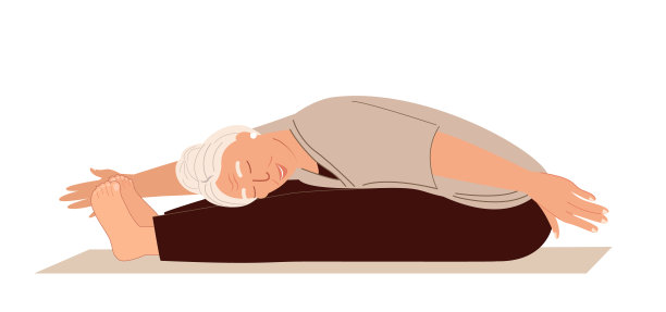 老年女性人物做运动，伸展到脚，放松瑜伽练习孤立在白色背景。退休妇女，身体灵活，肌肉有弹性。培训类。矢量图图片下载