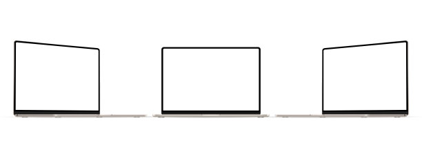 现代金色笔记本电脑模型，正面和侧面视图图片下载