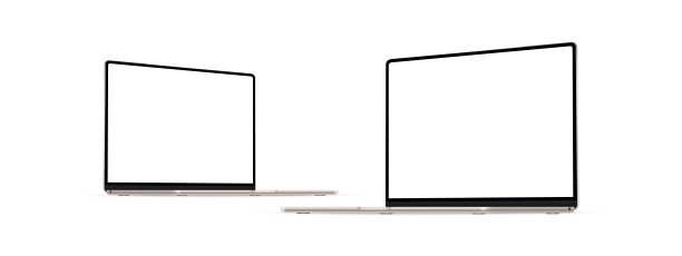 现代金色笔记本电脑模型，透视侧视图，空白屏幕图片下载