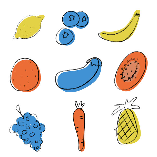 现代消极风格的蔬菜插图。夏季的调色板。简约的手绘蔬菜图片下载