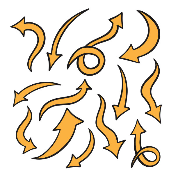 手绘黄色线艺术箭头集集合图片下载