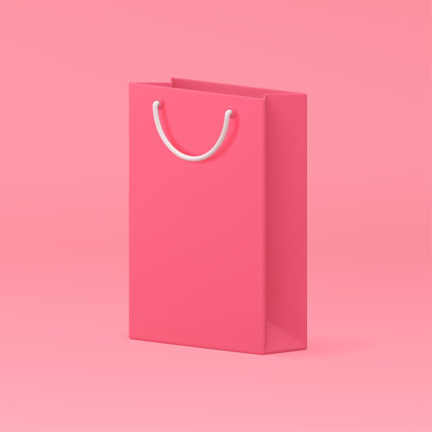 粉红色的3d纸购物袋与手柄购买携带现实的矢量插图图片下载