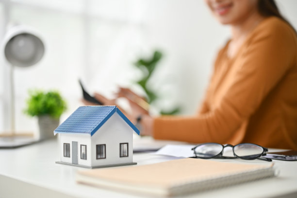 一张桌子上漂亮的房子模型的特写照片图片下载