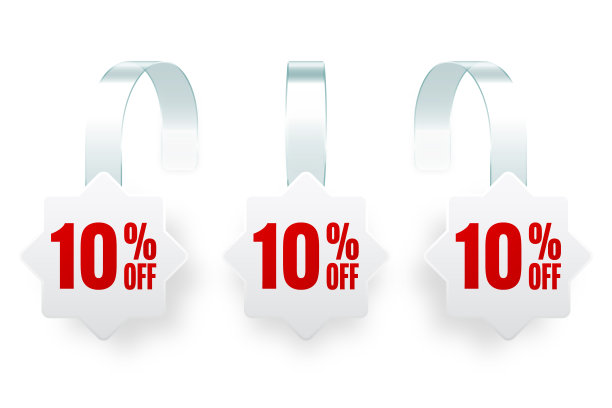超市促销摆动器。现实的白色摇摆模板货架广告，10%的折扣。销售标签与广告文字。特价价签。矢量图图片下载