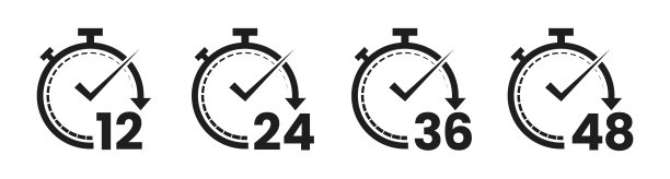 12、24、36和48小时时钟图标。24小时图标矢量图。24小时安防保护。扁平矢量图。图片下载
