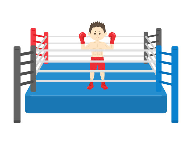 一名男性拳击手站在拳击场上的插图。图片下载