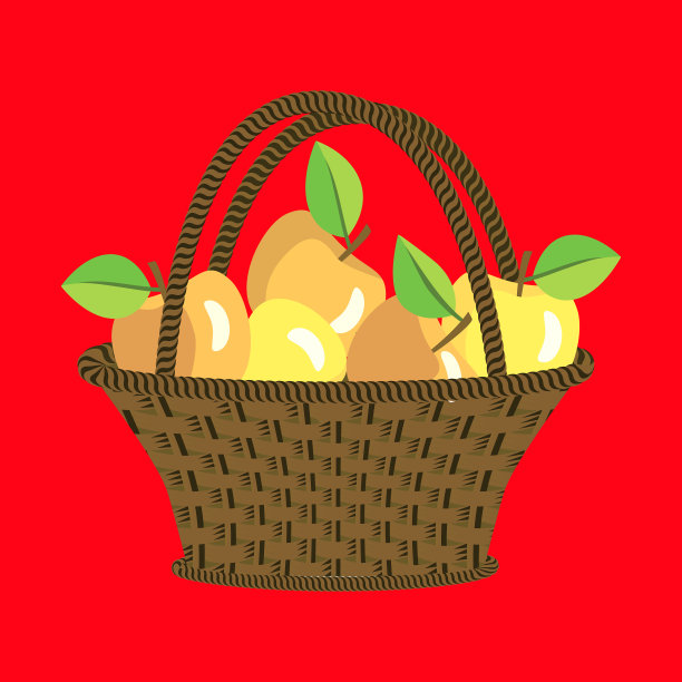 矢量-篮子与苹果水果插图。图片下载